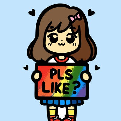 girl holding sign saying pls like?