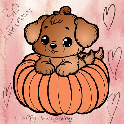 cute little puppy in a pumpkin