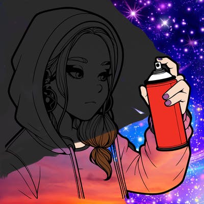 a realistic girl, spray painting