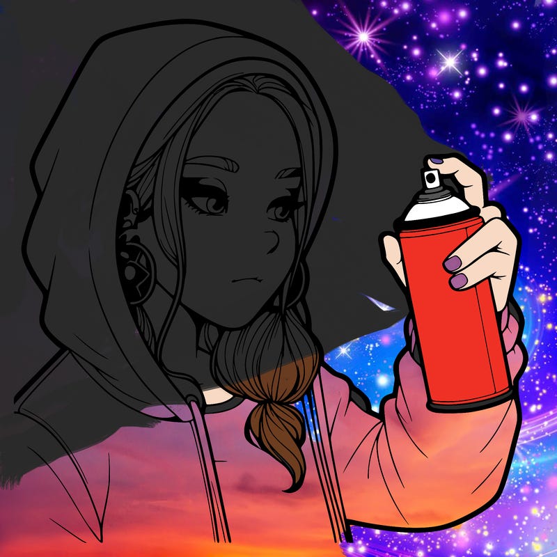 a realistic girl, spray painting