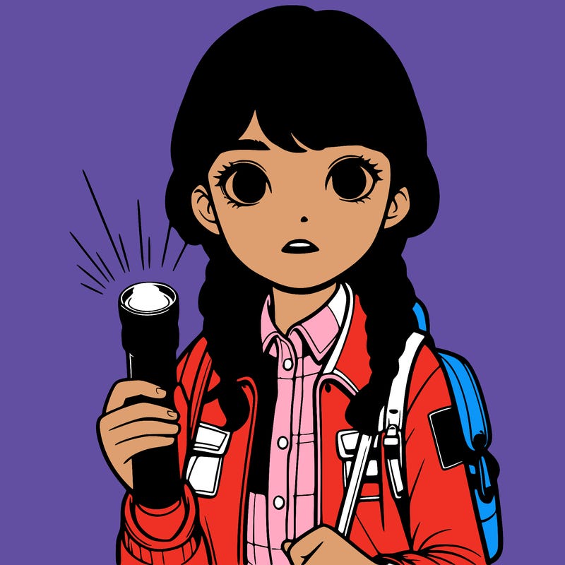 realistic girl with flashlight