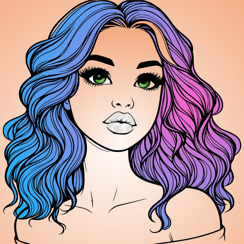 realistic girl with wavy hair and lips
