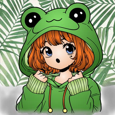 a cute teenage girl wearing a frog hoodie