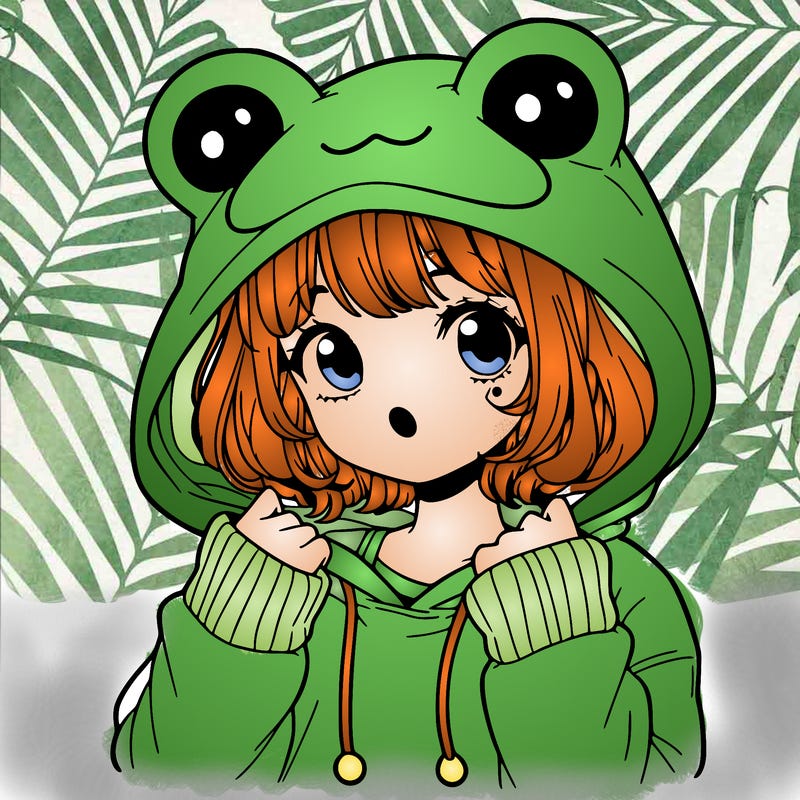 a cute teenage girl wearing a frog hoodie