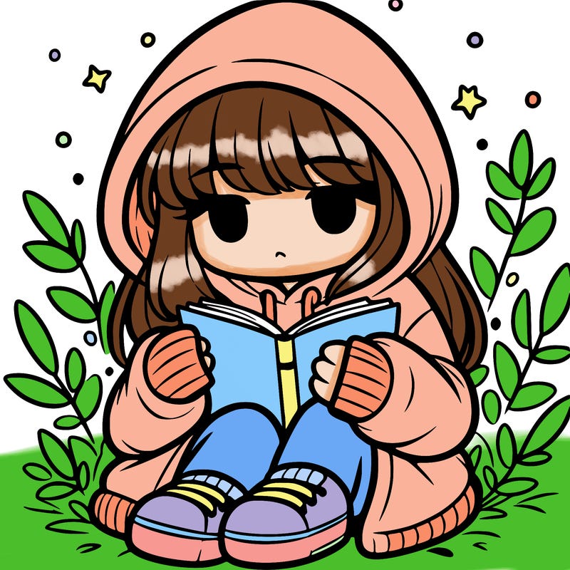 girl in oversized hoodie reading a book