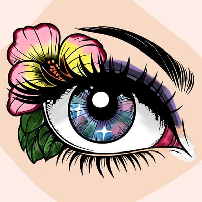 realistic eye with flower