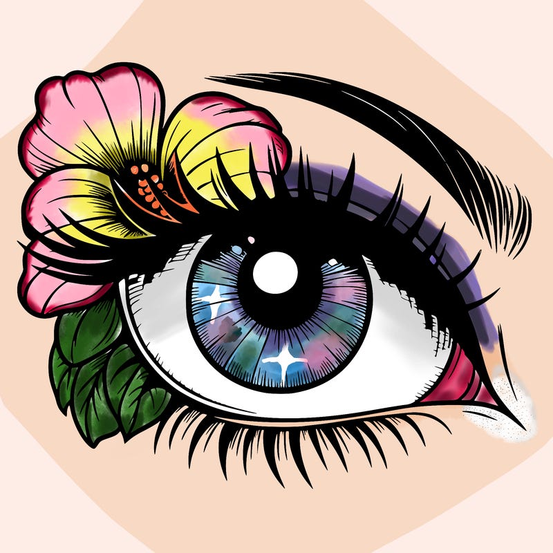 realistic eye with flower