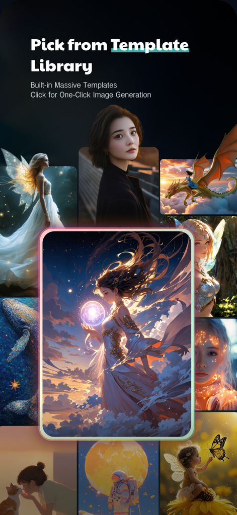 Banana Studio: Al Image Editor - A showcase of diverse AI-generated artwork styles within the Banana Studio template library.