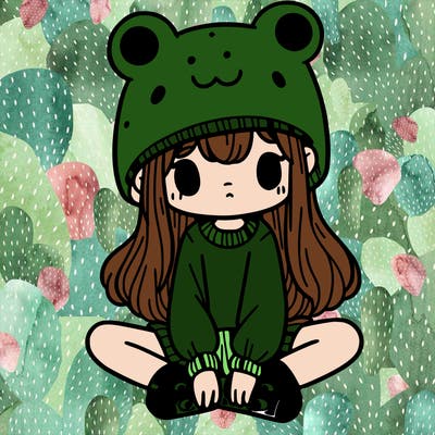 a girl wearing a frog hat and some frog socks