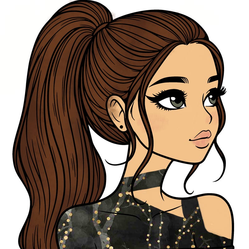 a beautiful and realistic girl with a high pony tail