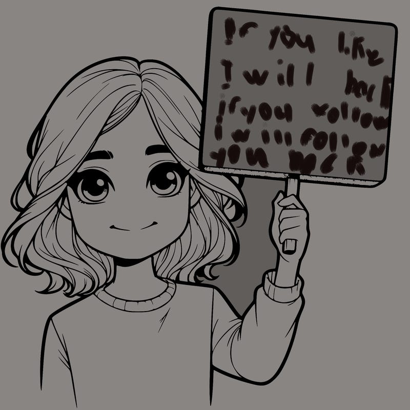 realistic girl holding up a sign