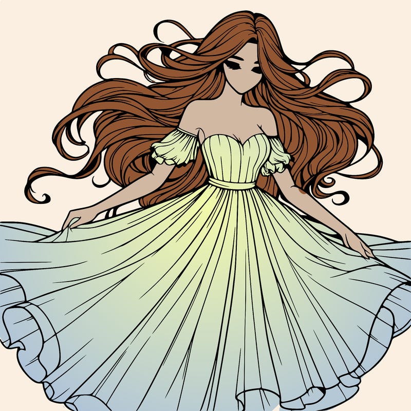 realistic woman wearing a dress that's flowing in the wind