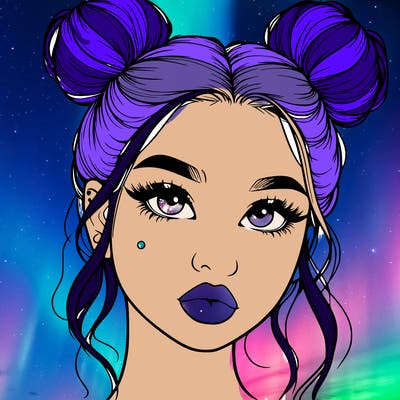 realistic girl with two buns on her hair and lips
