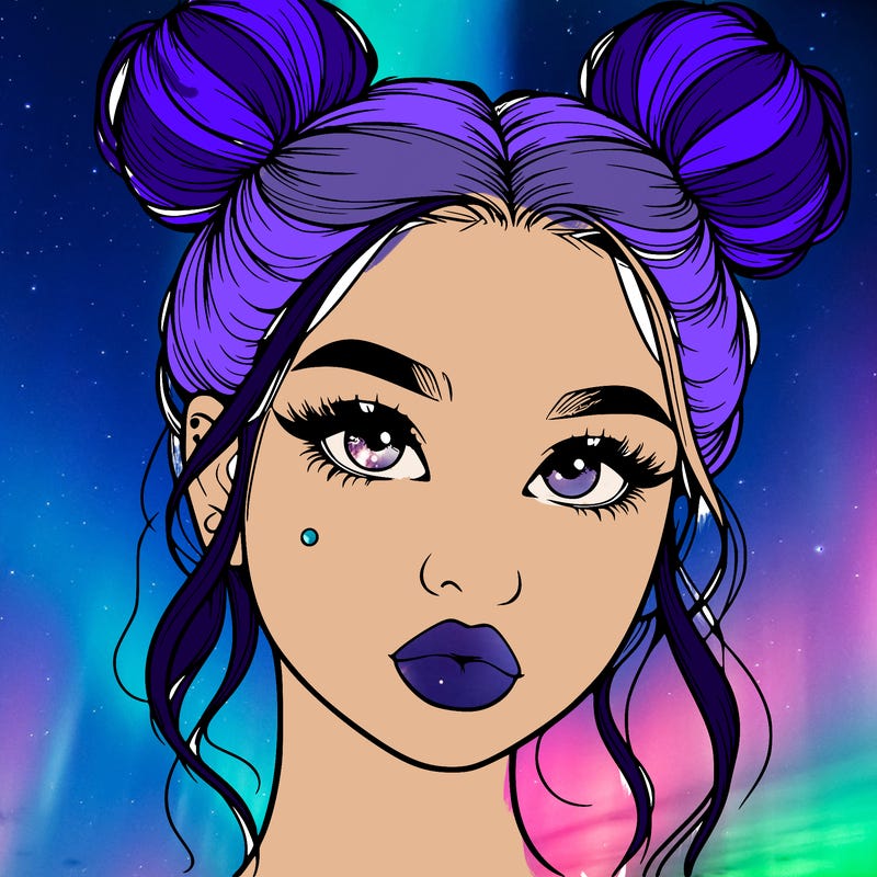 realistic girl with two buns on her hair and lips