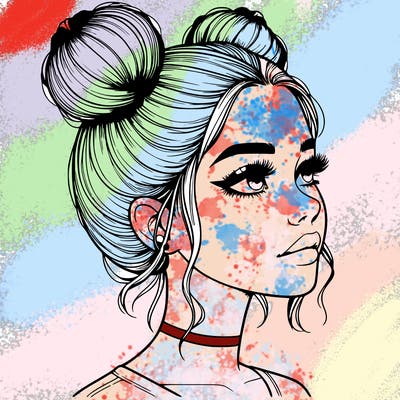 realistic girl with buns on the top of her head