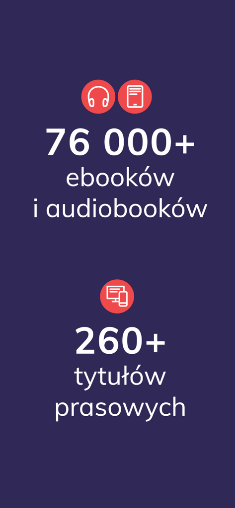 Gráfico mostrando o catálogo Publio com mais de 76.000 e-books e audiolivros, mais 260 títulos de imprensa