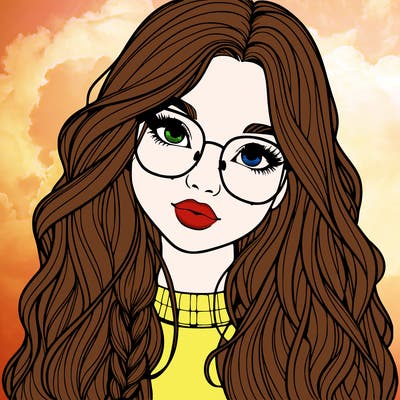 girl with long hair and freckles and glasses realistic