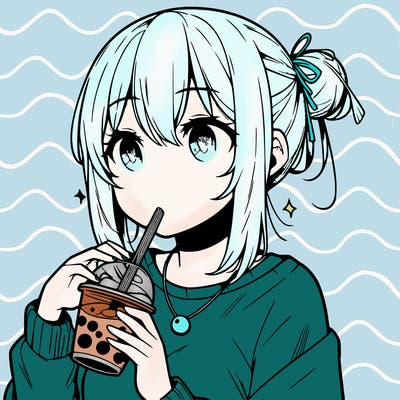 manga character drinking boba