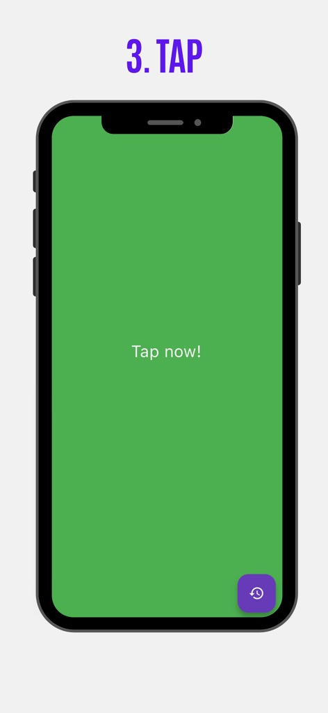 Reaction Time - Reflex Test - Tela do aplicativo Tempo de Reação mostrando um fundo verde com o texto Toque agora