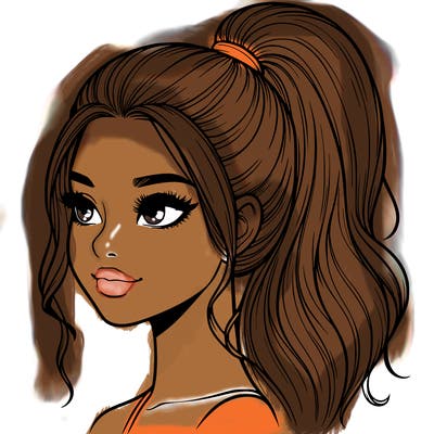 realistic girl with a high ponytail
