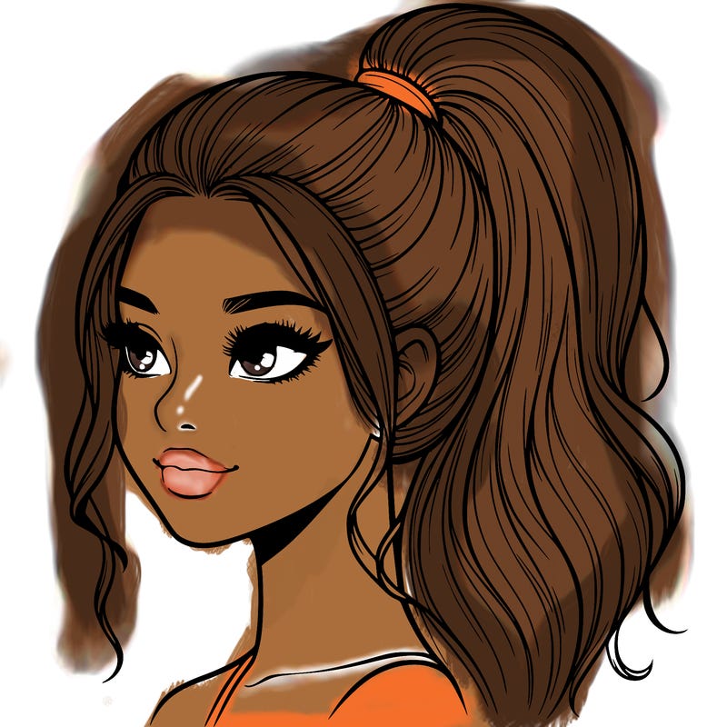 realistic girl with a high ponytail