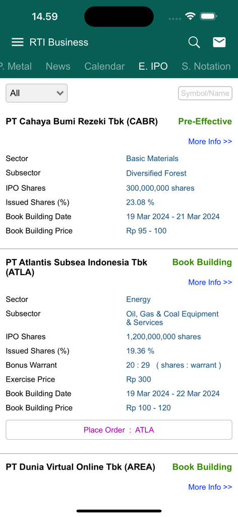 RTI Business - Electronic IPO details for Indonesian companies on the RTI Business app