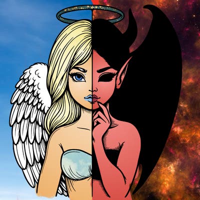 realistic angel half demon