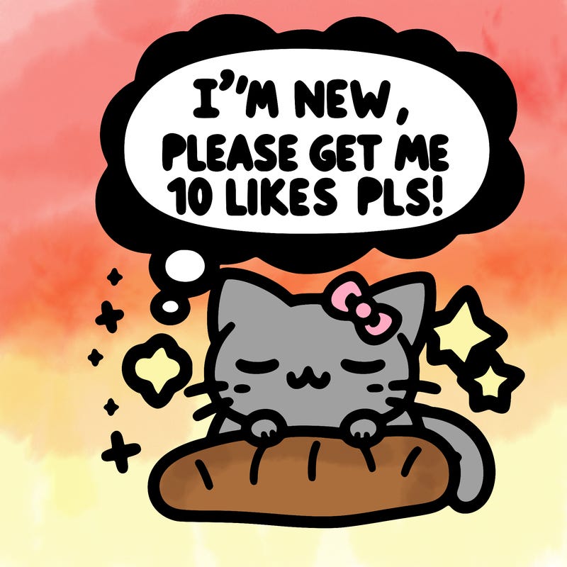 kitty taking a nap dream talking and saying "i'm new, please get me at least 10 likes pls!!"