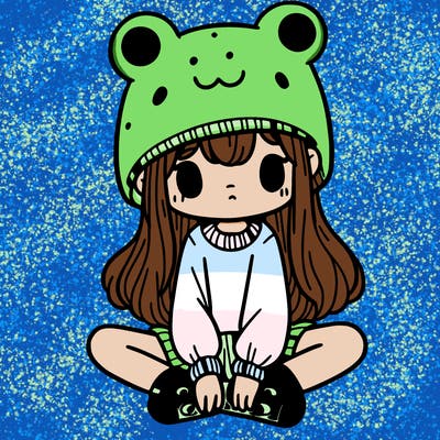a girl wearing a frog hat and some frog socks