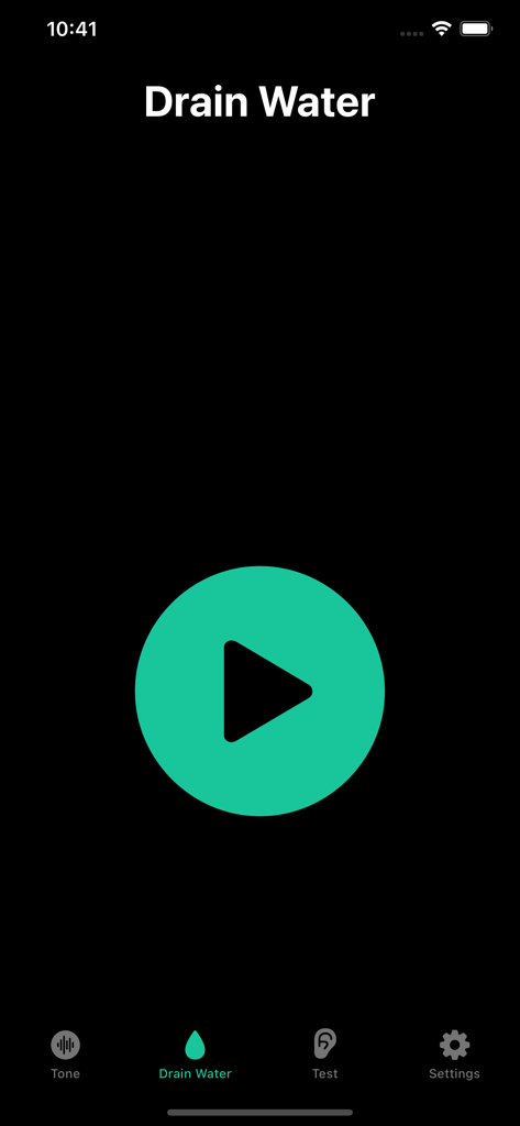 Interfaccia dell'app Generatore di Toni che mostra la funzione Scarico Acqua con un pulsante di riproduzione