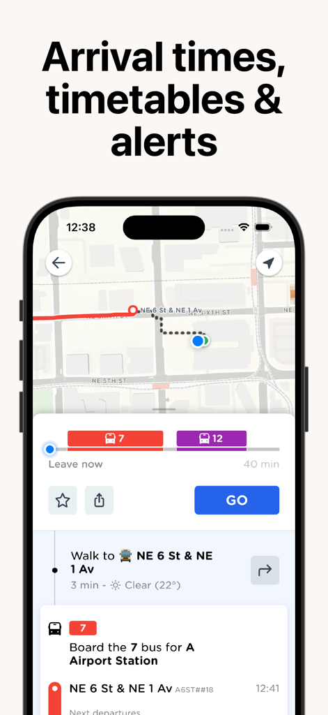 Atlanta Transit app screen showing arrival times and route planning for MARTA buses