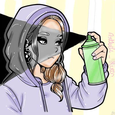 a realistic girl, spray painting