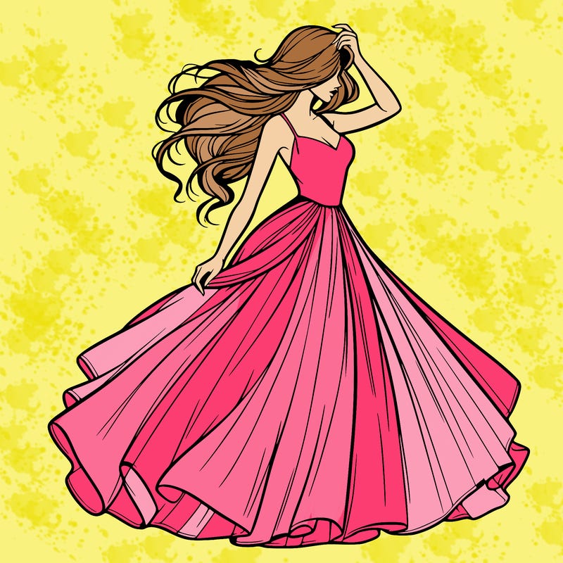 realistic woman with dress flowing in the wind