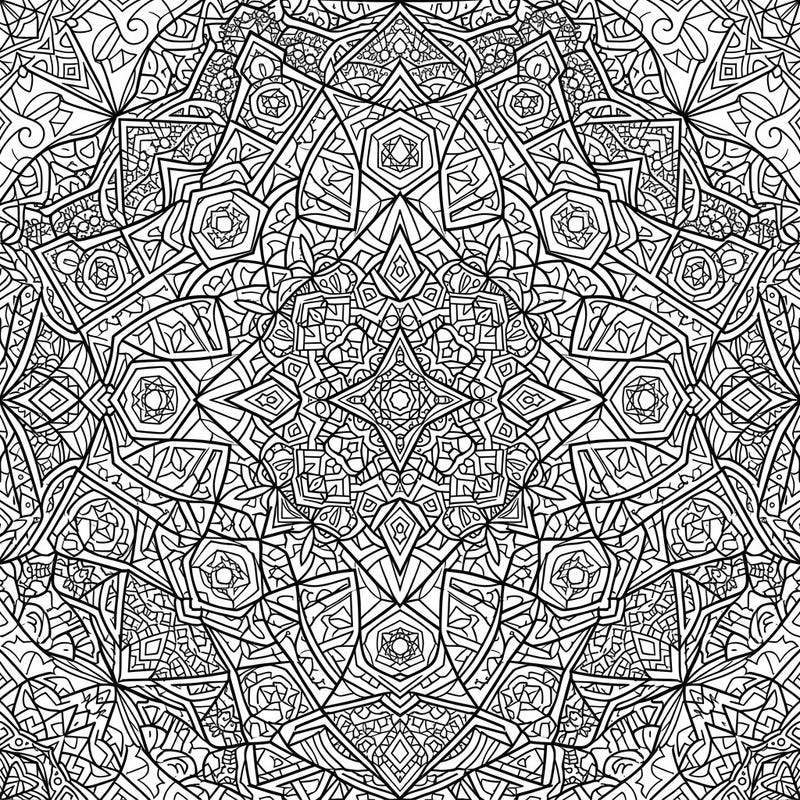 Immerse yourself in the captivating beauty of fractal geometric mandalas with this incredibly detailed coloring page. Its intricate, self-similar patterns offer a rewarding challenge for colorists of all levels.
