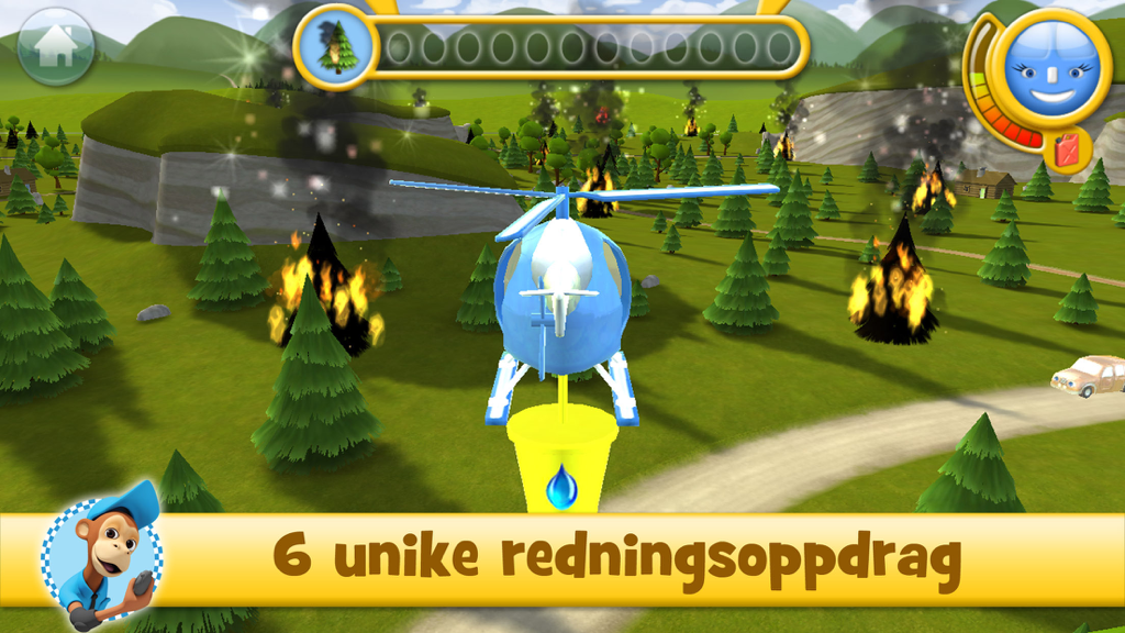 Vennebyen - Koptus på oppdrag - Blue rescue helicopter Koptus extinguishing forest fires in Vennebyen gameplay