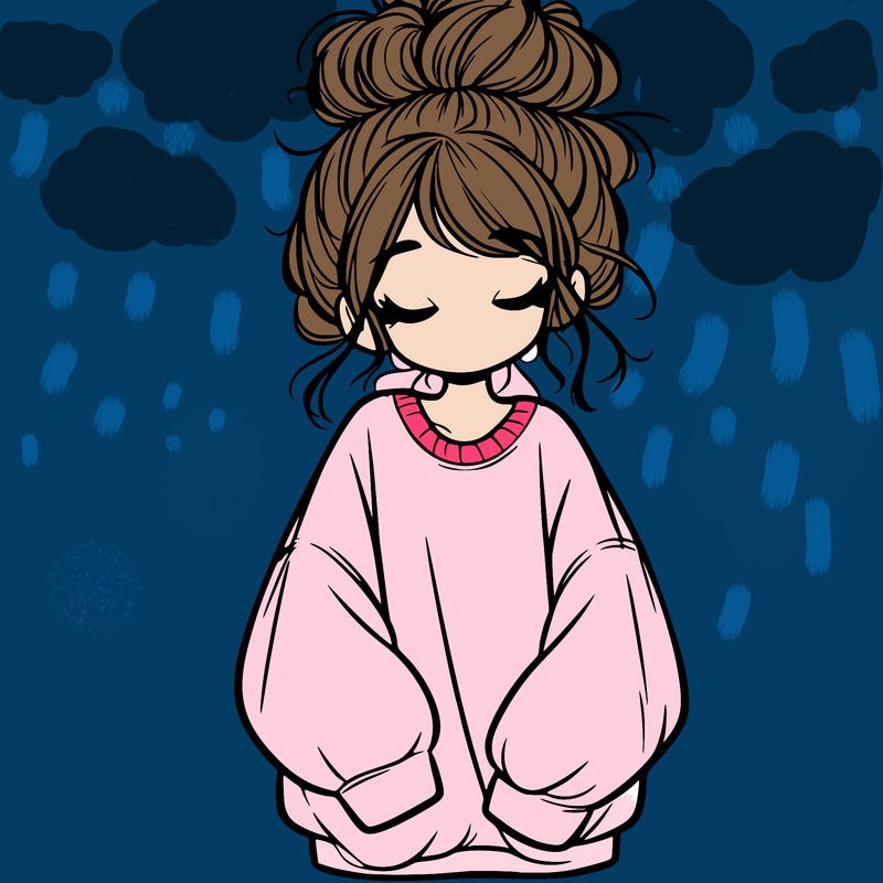 girl with baggy sweatshirt and messy bun