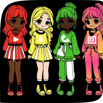 4 girls with blank clothing