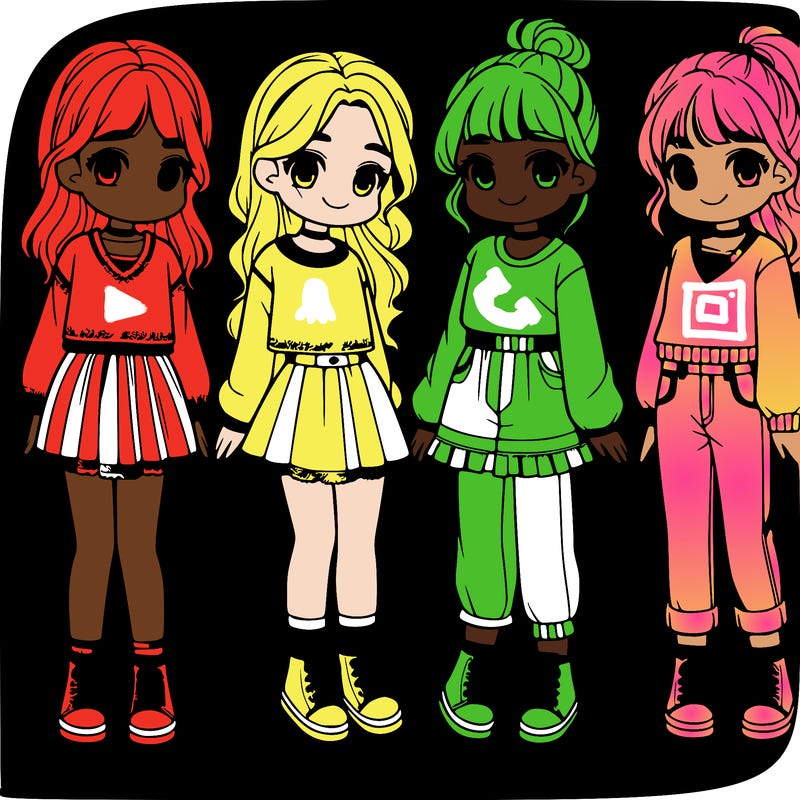 4 girls with blank clothing