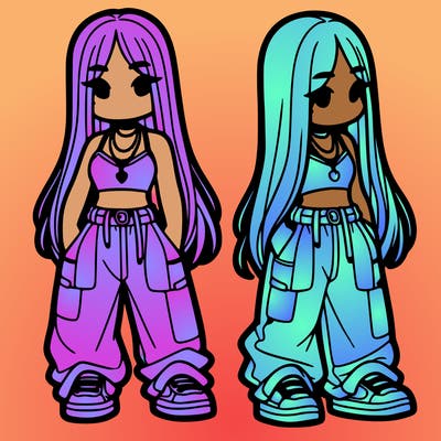 girl in baggy pants crop top and long hair