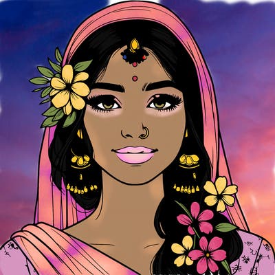 realistic girl with flowers