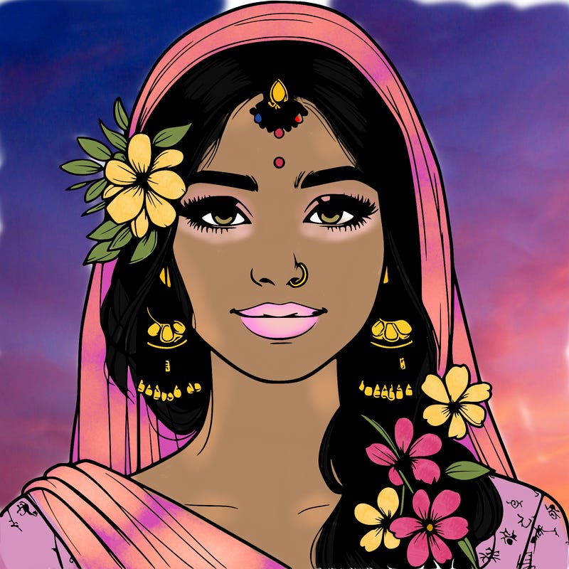 realistic girl with flowers