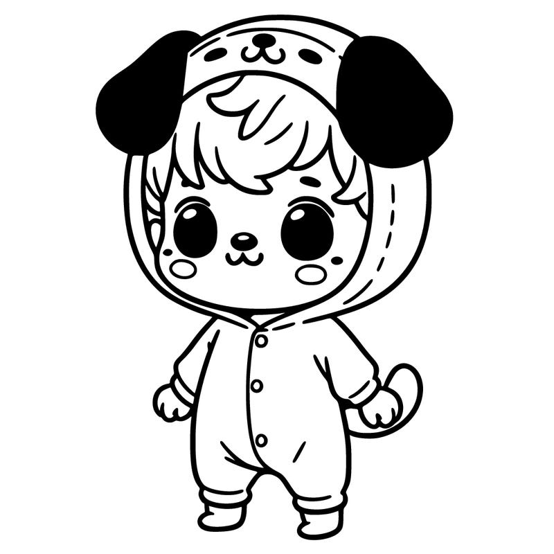 cute animated baby wearing a cute dog onsie