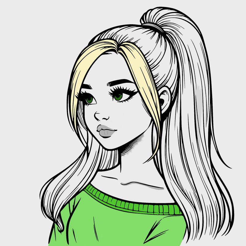realistic girl with a high ponytail