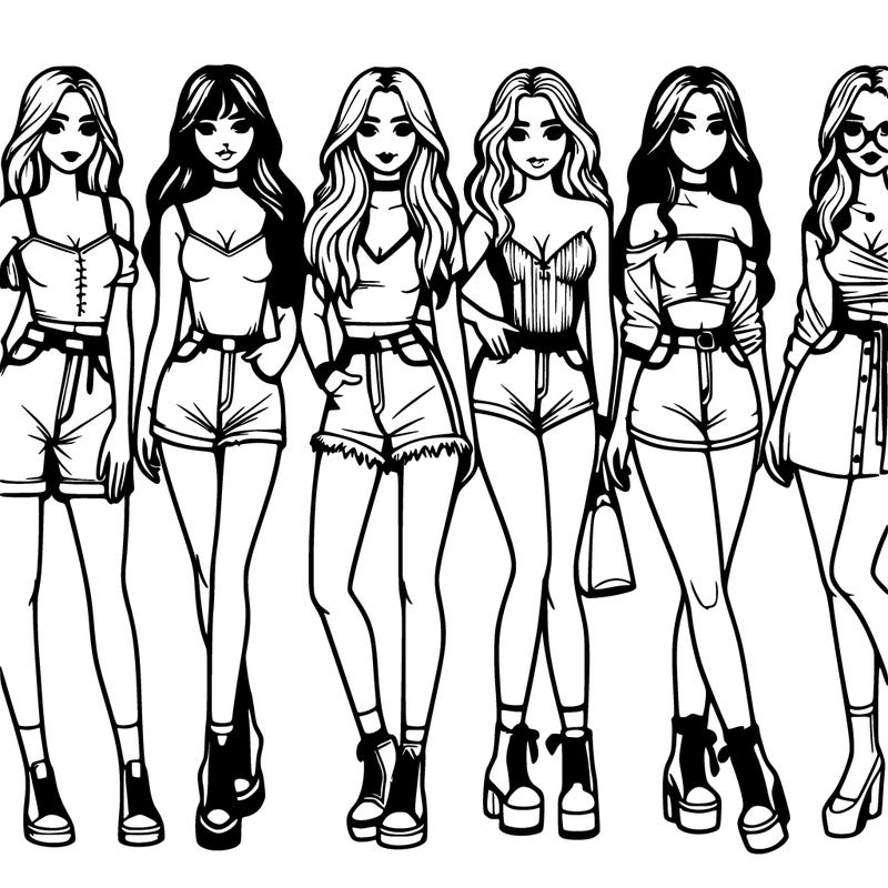 realistic group of full body girls with different aesthetics