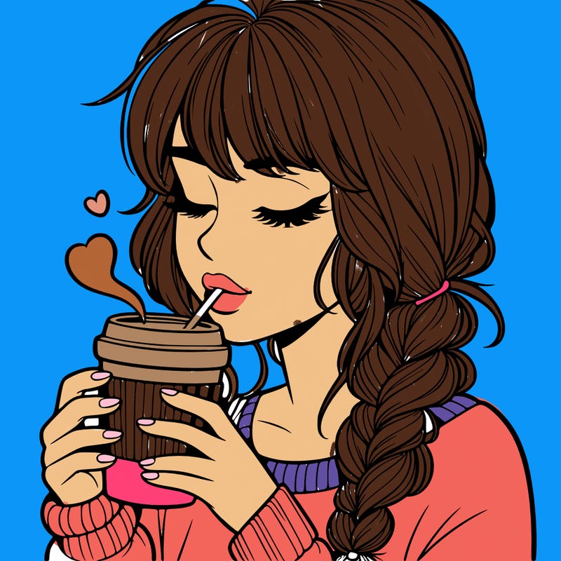 realistic girl drinking coffee