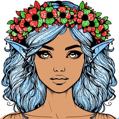 realistic female elf with flower crown