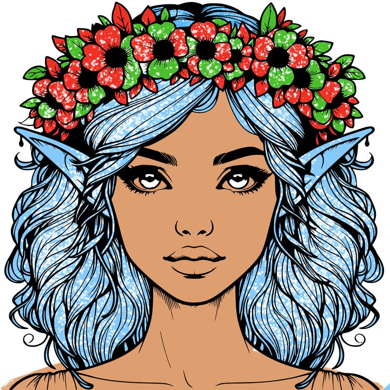 realistic female elf with flower crown