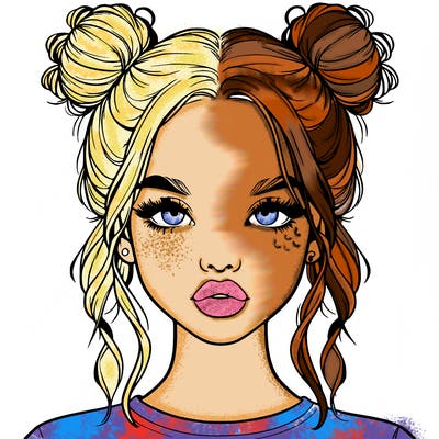 realistic girl with two buns in hair and lips