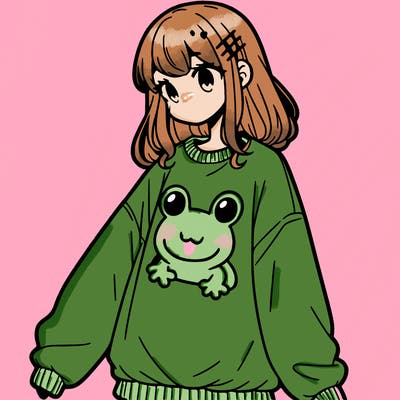 girl wearing frogging sweatshirt