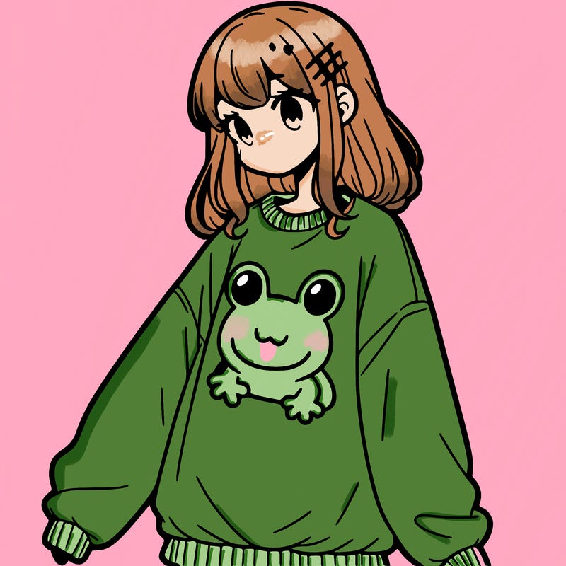 girl wearing frogging sweatshirt